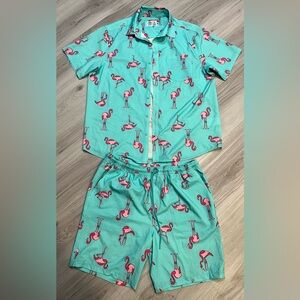 NWOT HurleyFlamingo Set - Aqua and Pink